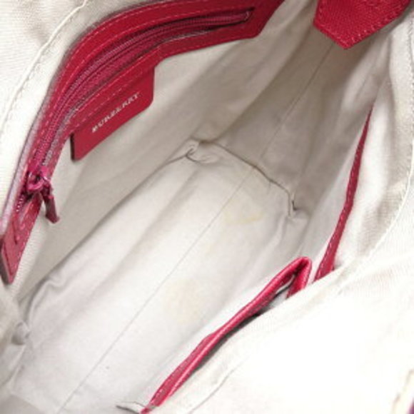 BURBERRY Handbag Nova Check Canvas Leather Beige Red - Picture 6 of 8